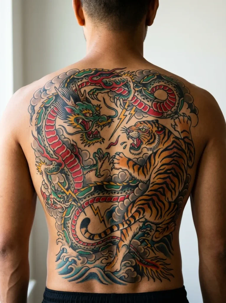 Dragon Fighting Tiger Tattoo