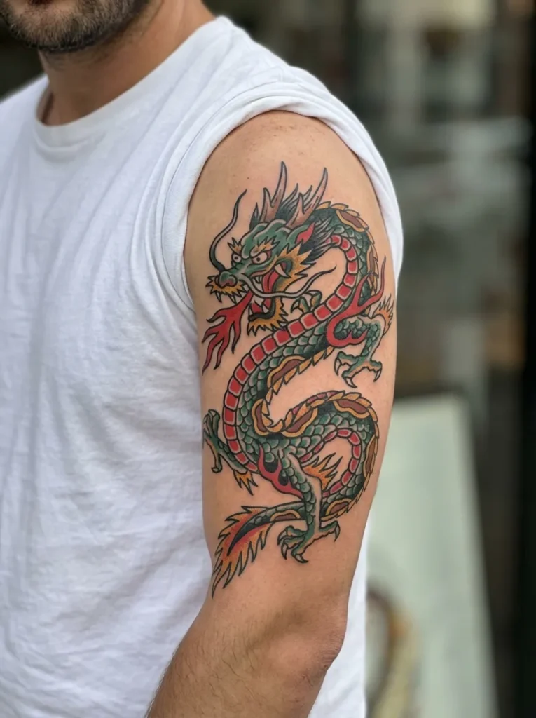 American Traditional Dragon Tattoo