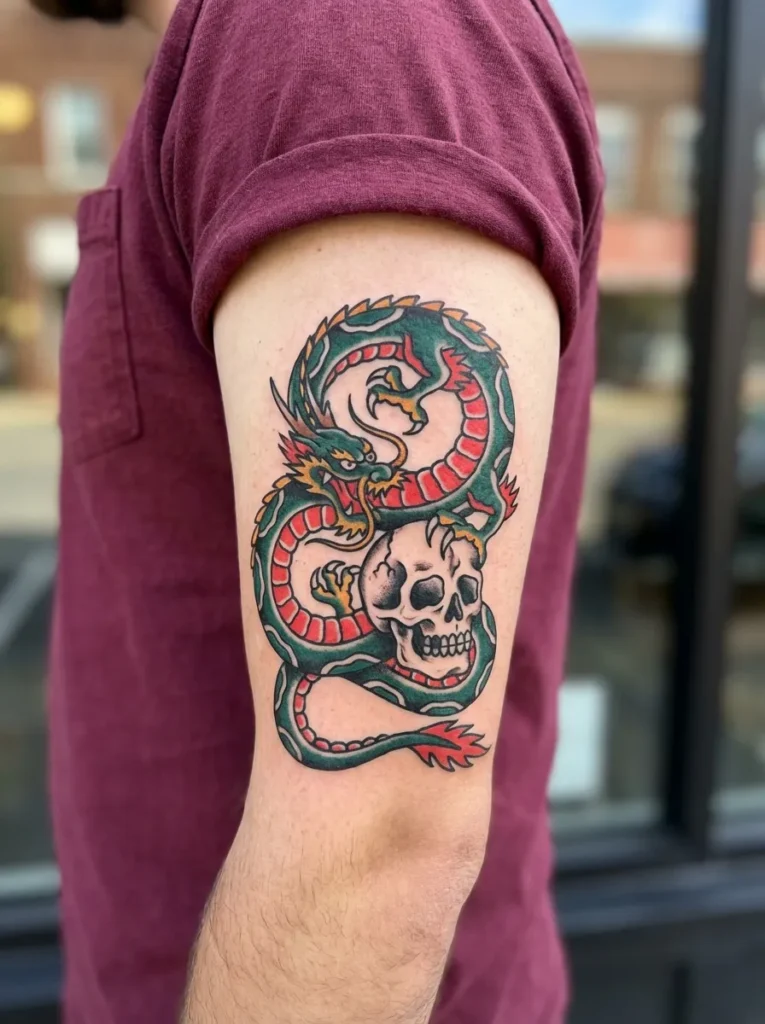 Dragon and Skull Tattoo