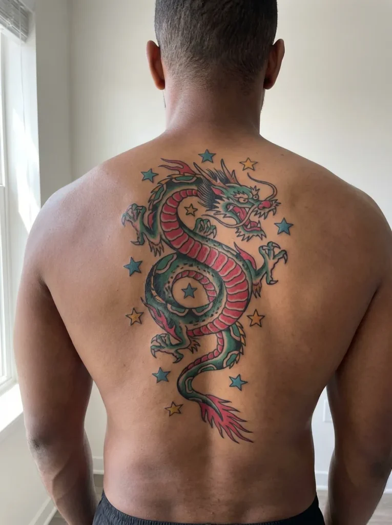 Dragon with Stars Tattoo