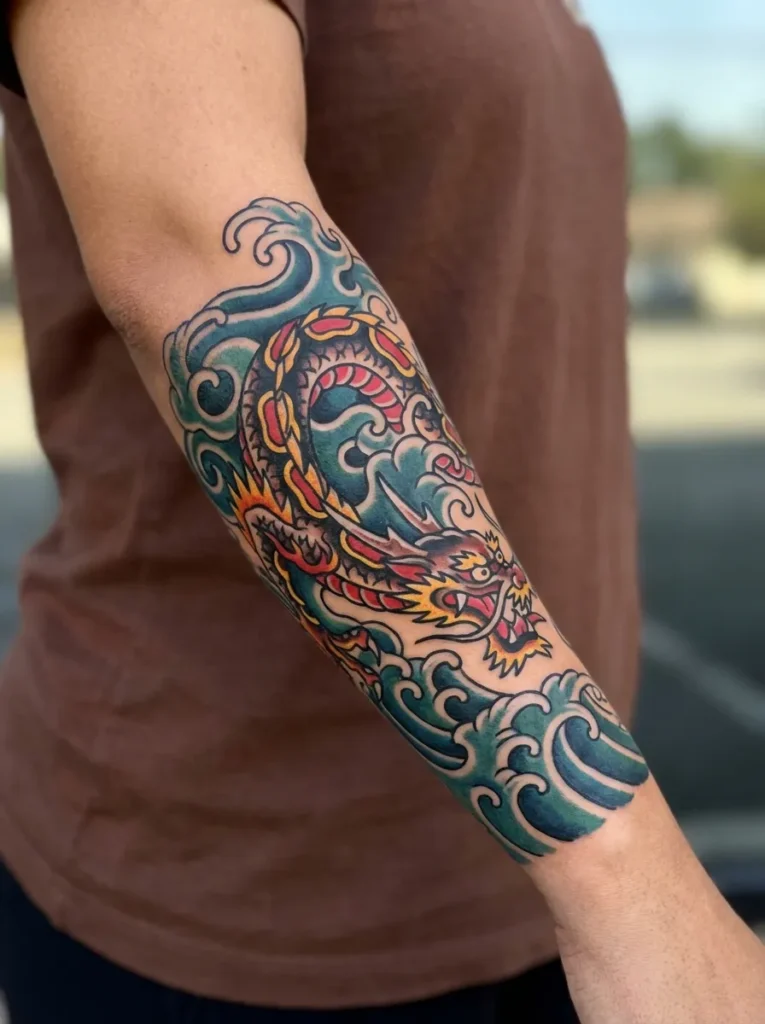 Dragon with Waves Tattoo