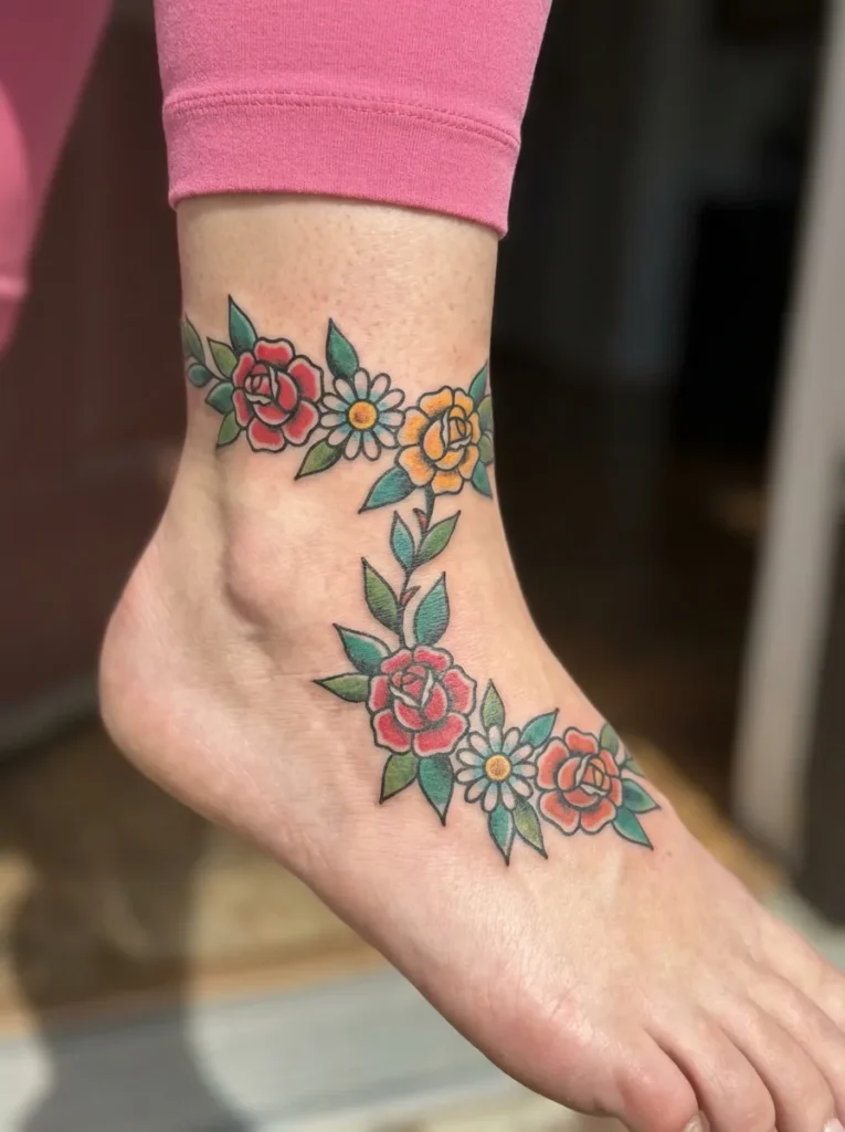Flower Chain Foot Tattoo