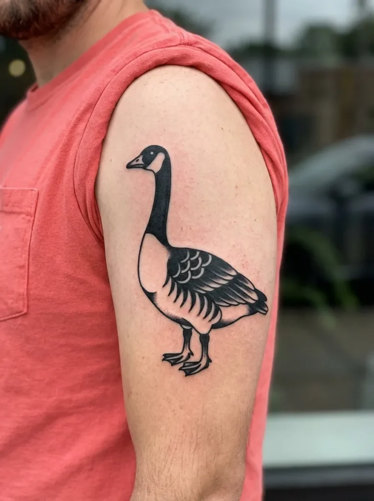 American Traditional Goose Tattoo