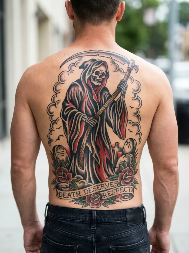 grim Reaper Back Piece Tattoo