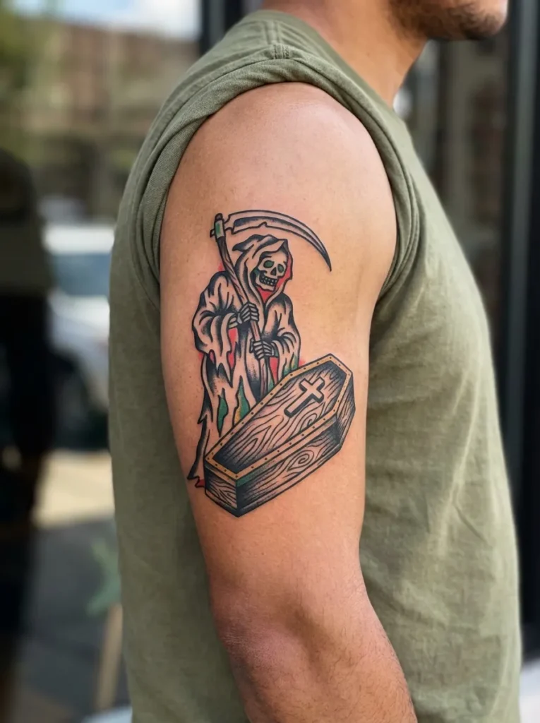 Grim Reaper and Coffin Tattoo