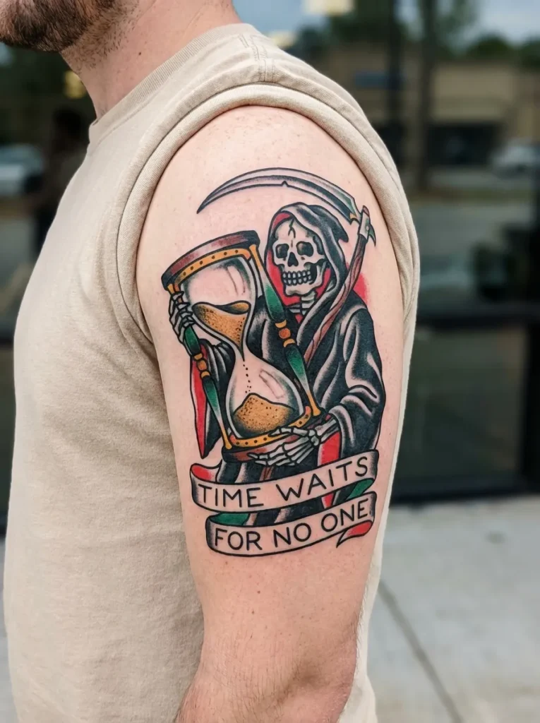 Grim Reaper and Hourglass Tattoo