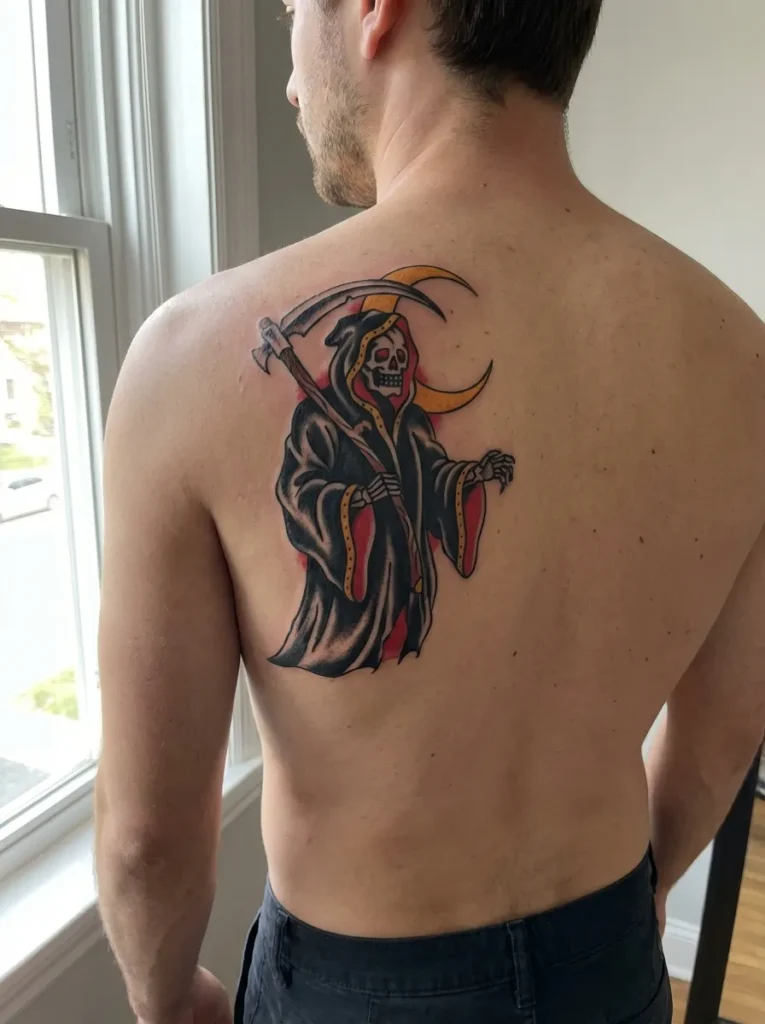 Grim Reaper with Moon Tattoo