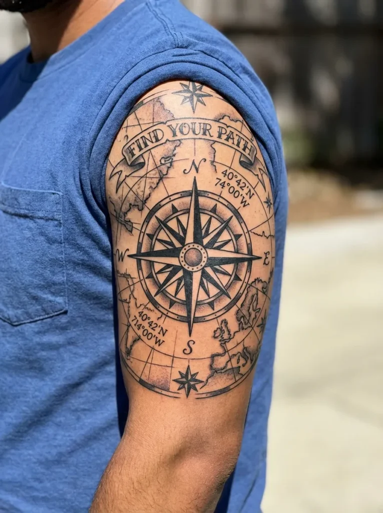 Compass Navigation Half Sleeve Tattoo