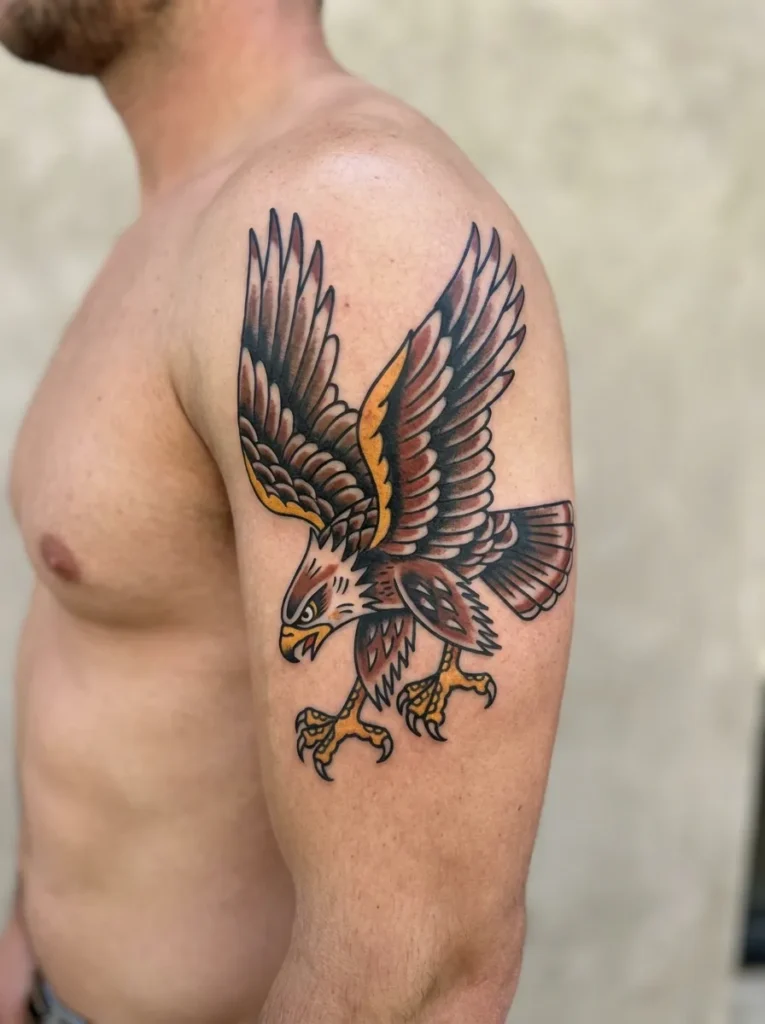 American Traditional Hawk Tattoo