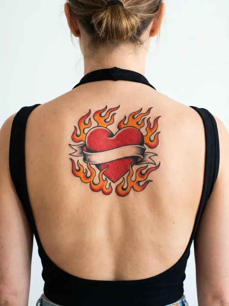 Heart with Flames Tattoo