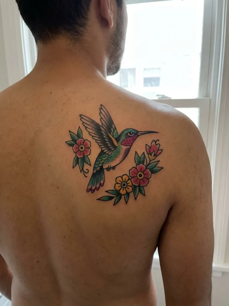 American Traditional Hummingbird Tattoo