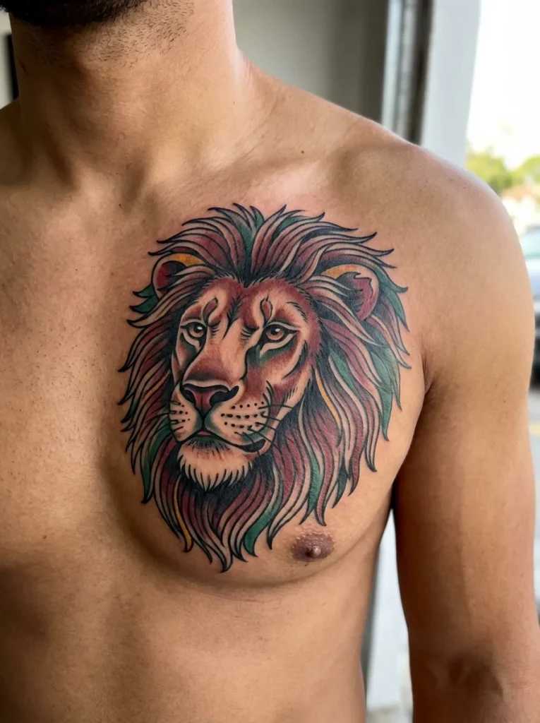 American Traditional Lion Tattoo