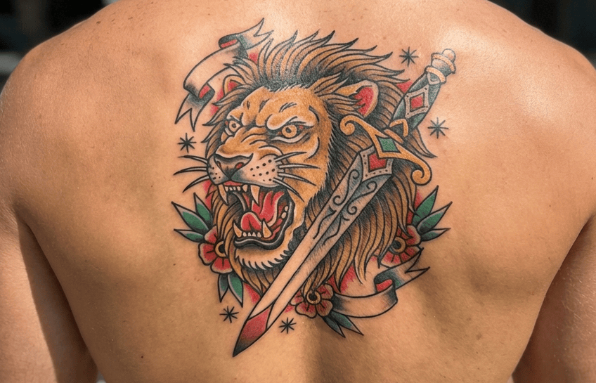 American Traditional Lion Tattoo Designs