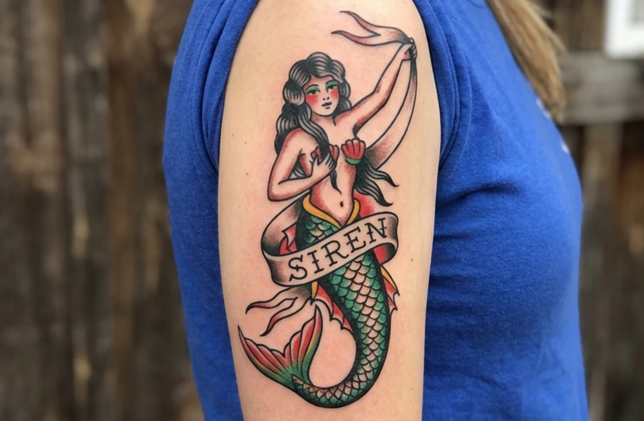 American Traditional Mermaid Tattoos