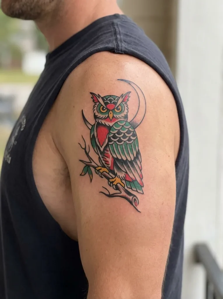 American Traditional Owl Tattoo