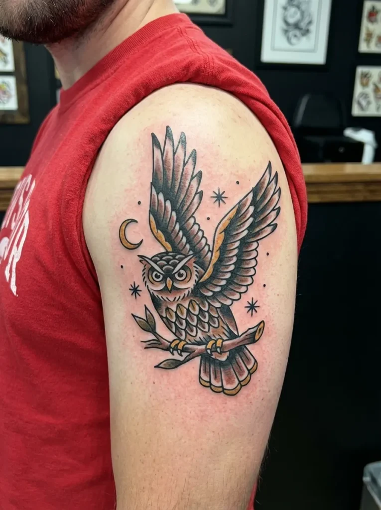 American Traditional Owl Tattoo
