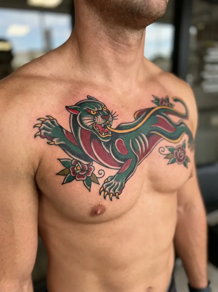 Panther Chest Piece Tattoo