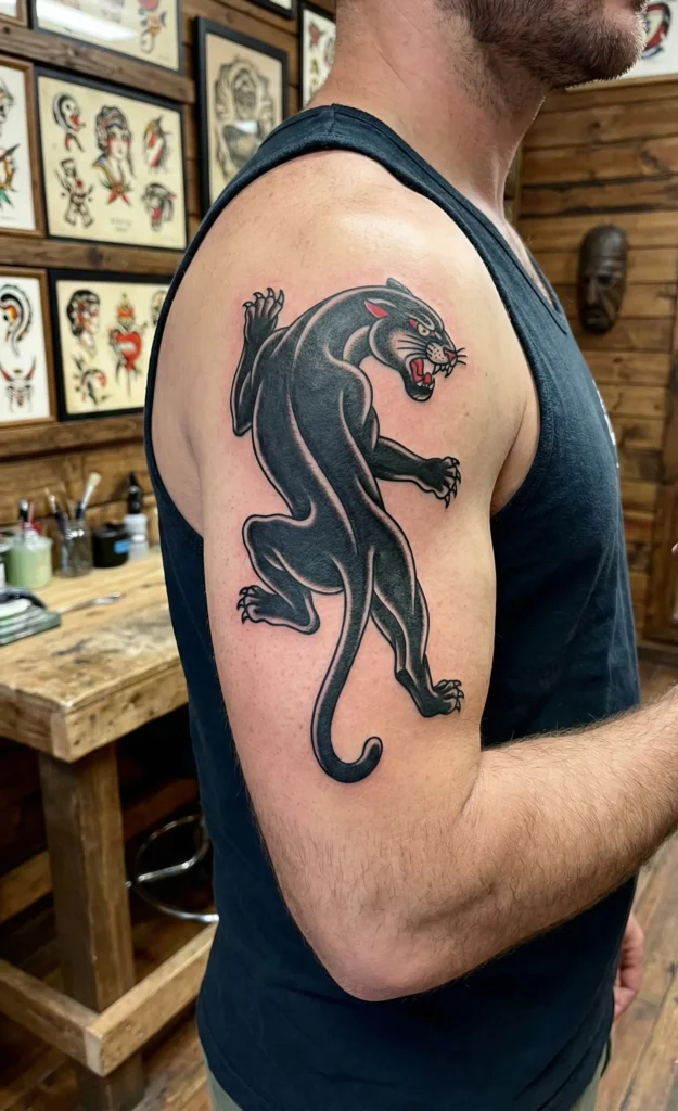 American Traditional Panther Tattoo