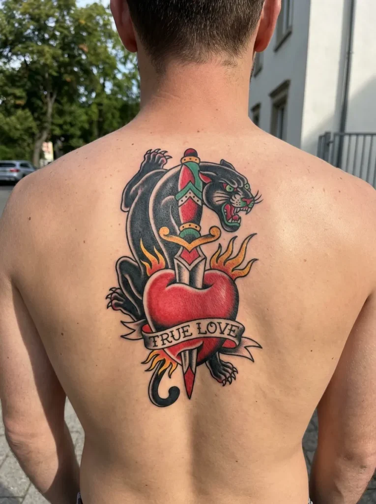Panther and Dagger Heart Tattoo