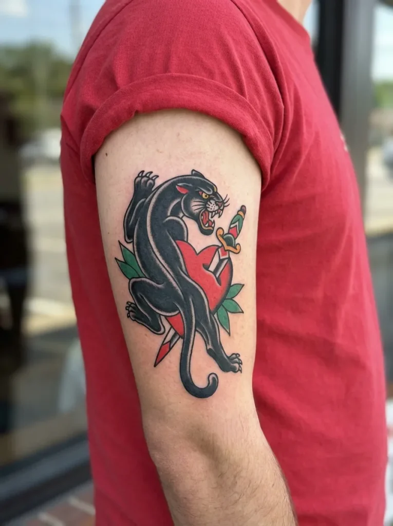 Panther and Heart Tattoo