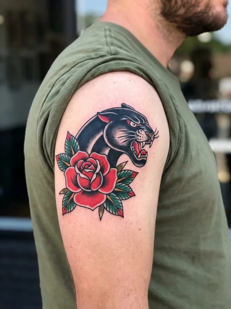Panther and Rose Tattoo