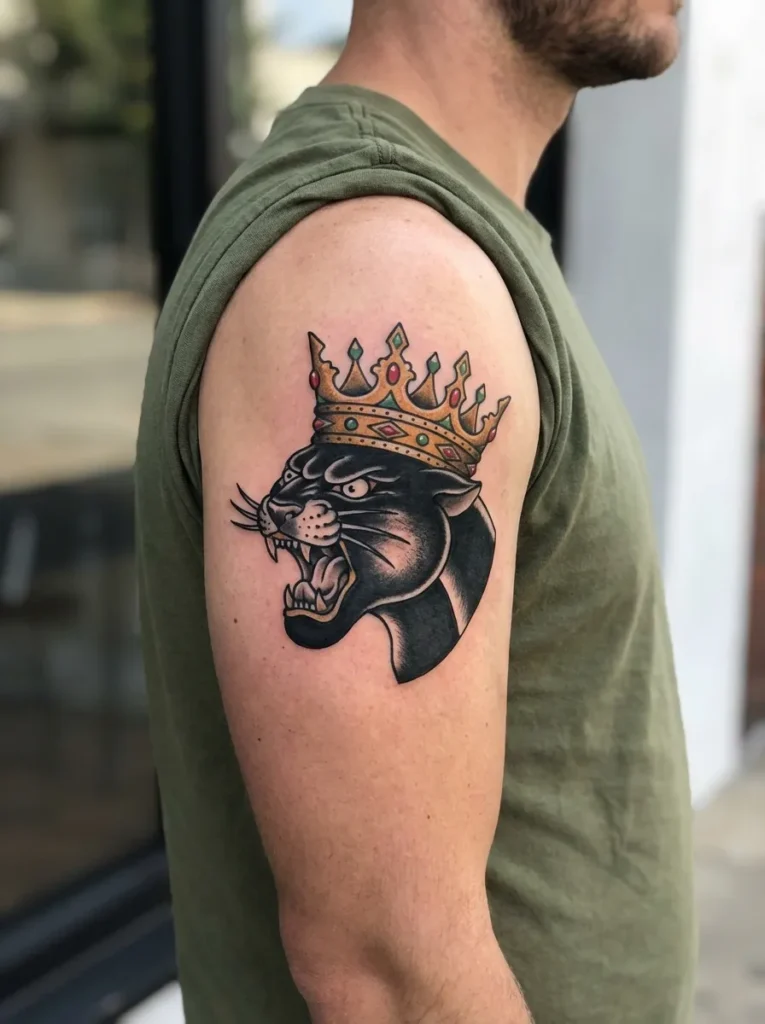Panther with Crown Tattoo