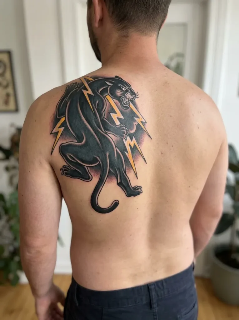 Panther with Lightning Tattoo