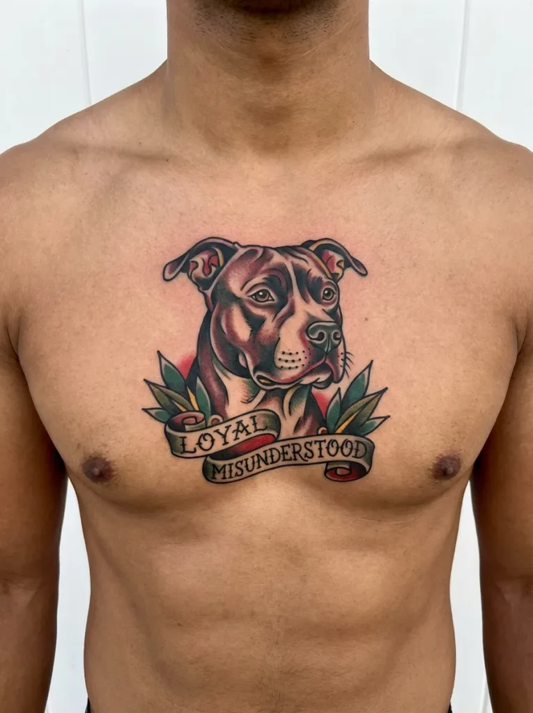  Pit Bull Chest Tattoo