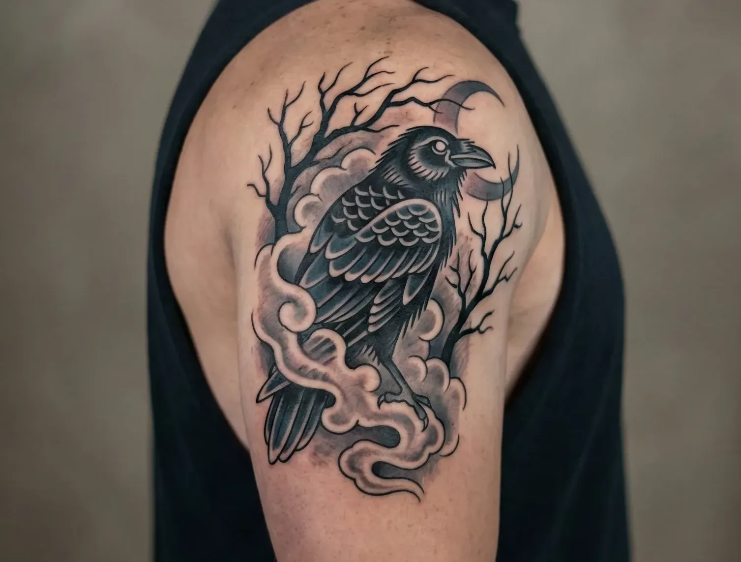 American Traditional Raven Tattoo