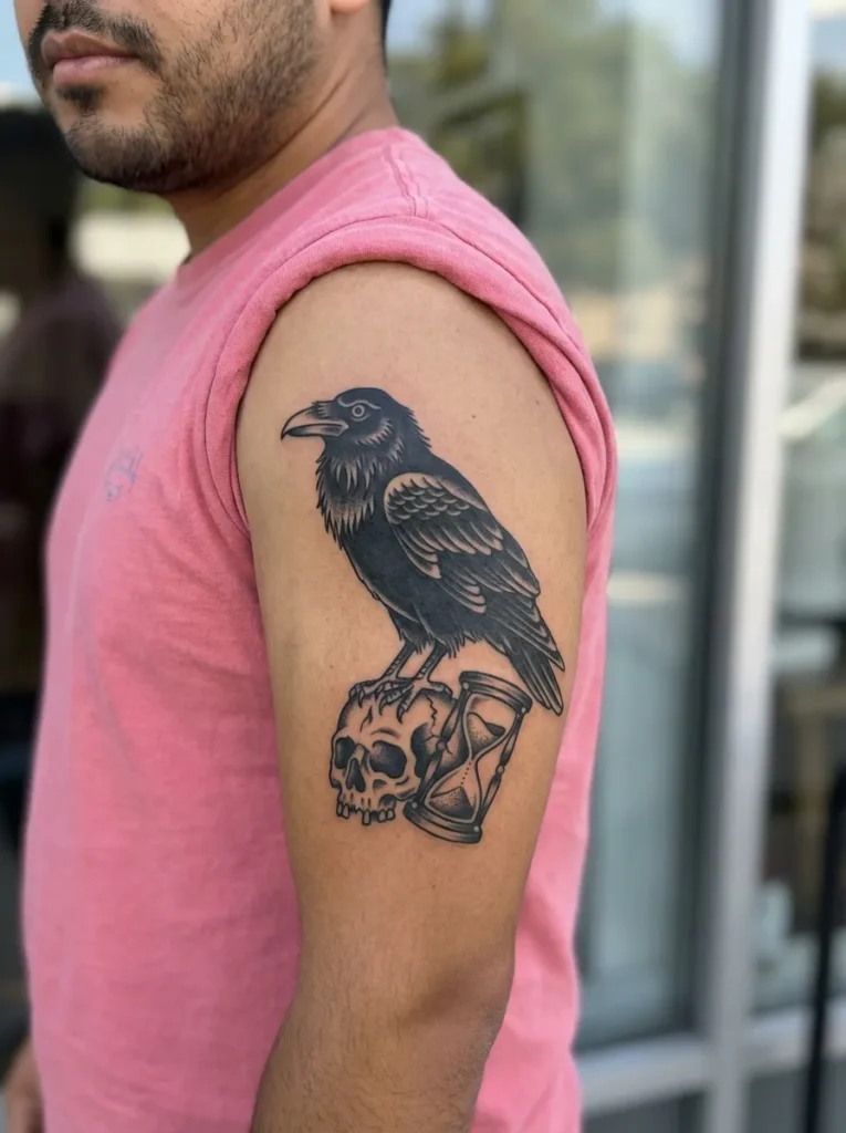 American Traditional Raven Tattoo