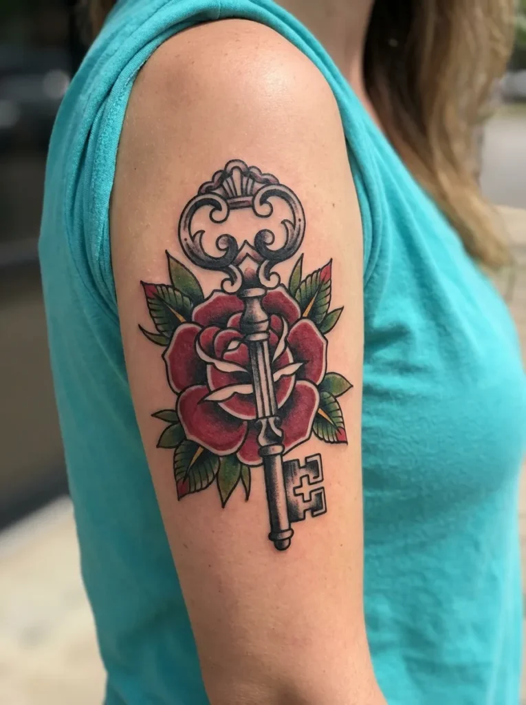 Rose and Key Tattoo