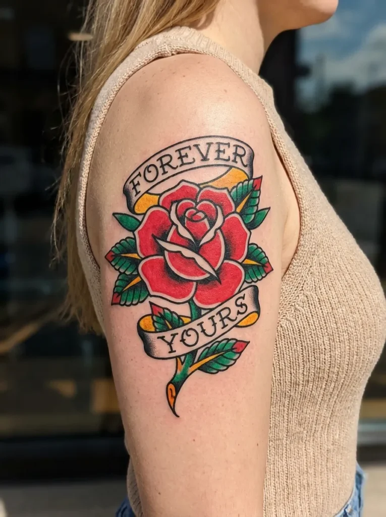 Rose with Banner Tattoo