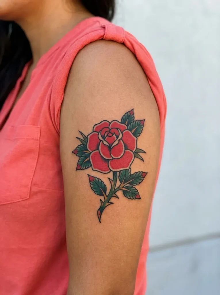 Rose with Leaves Tattoo