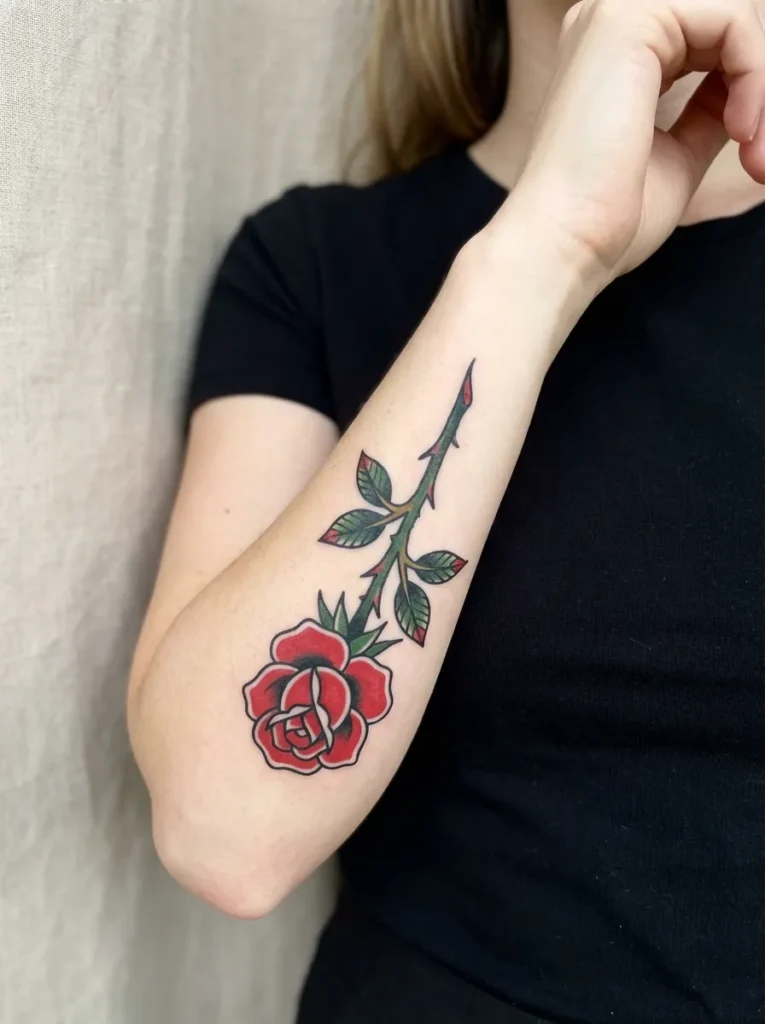 Single Stem Rose Tattoo