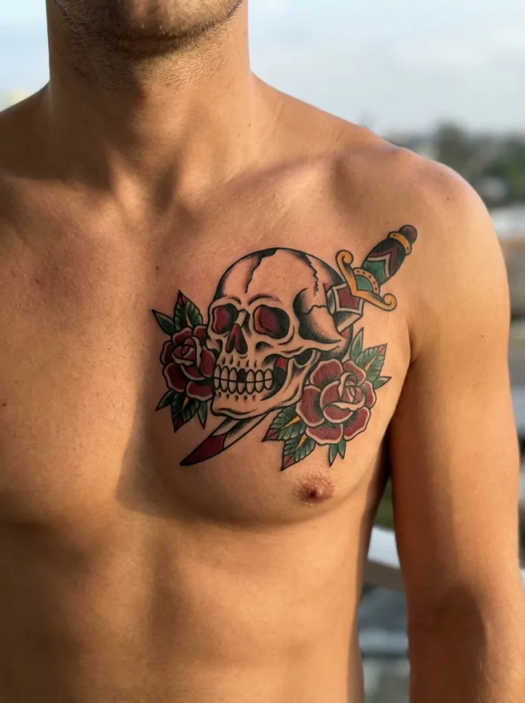 American Traditional Skull Tattoo