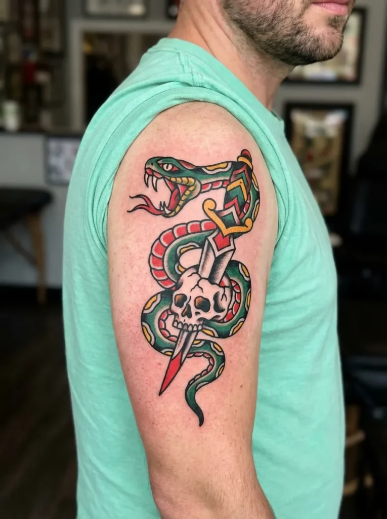 American Traditional Snake Tattoo