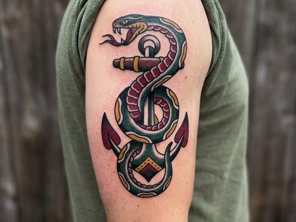 American Traditional Snake Tattoos