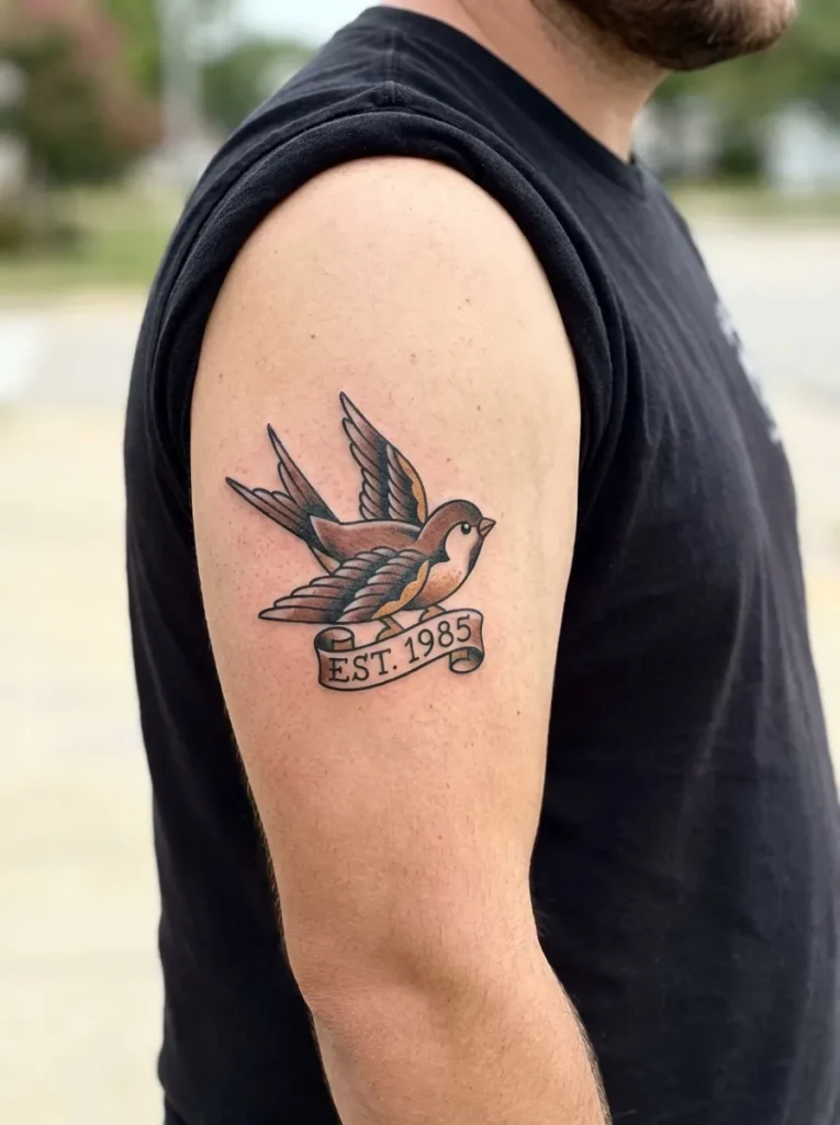 American Traditional Sparrow Tattoo