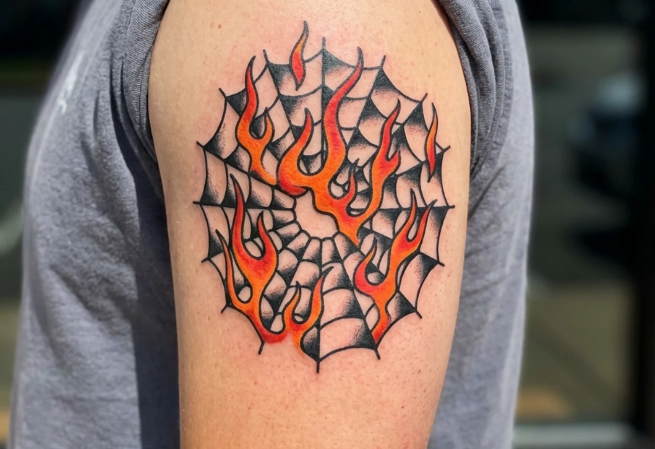American Traditional Spider Web Tattoos