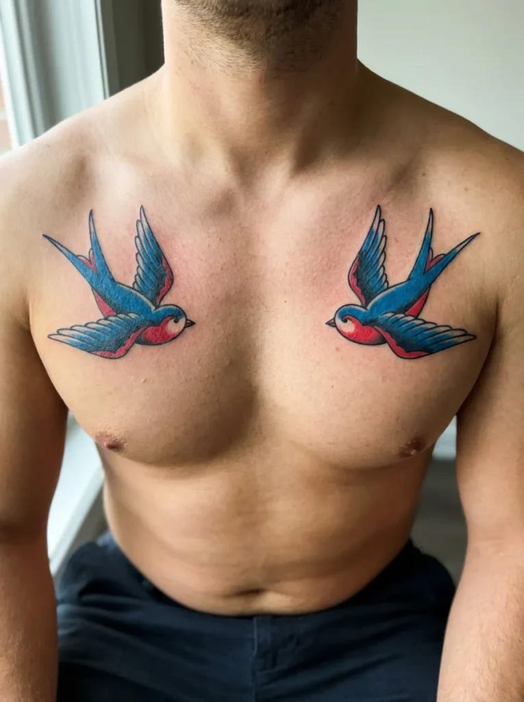American Traditional Swallow Tattoo