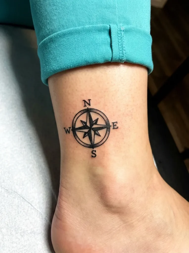 Tiny Compass Ankle Tattoo