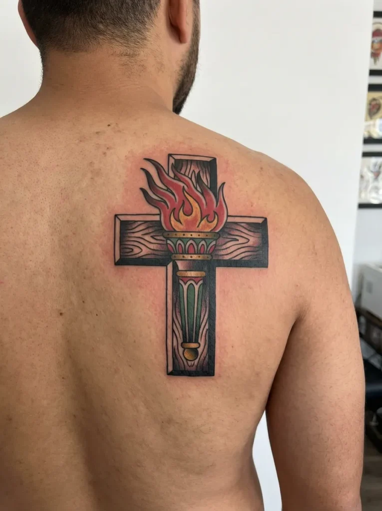 Torch and Cross Tattoo