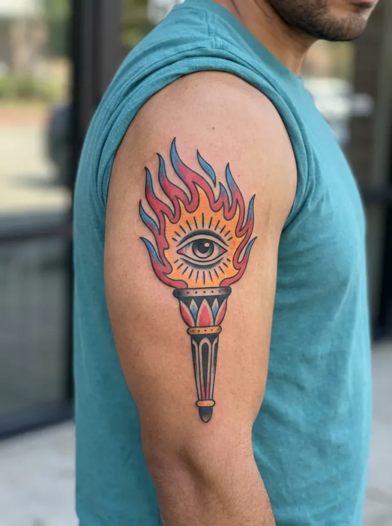 Torch with Eye Symbol Tattoo