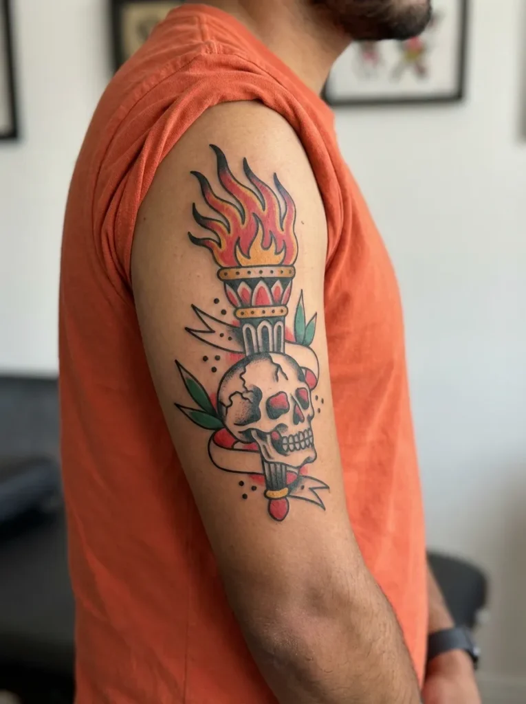  Torch with Skull Tattoo