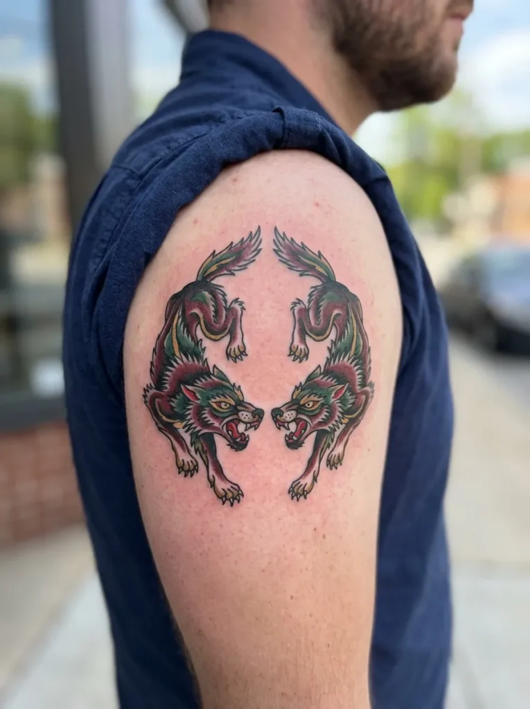 Twin Wolves Tattoo