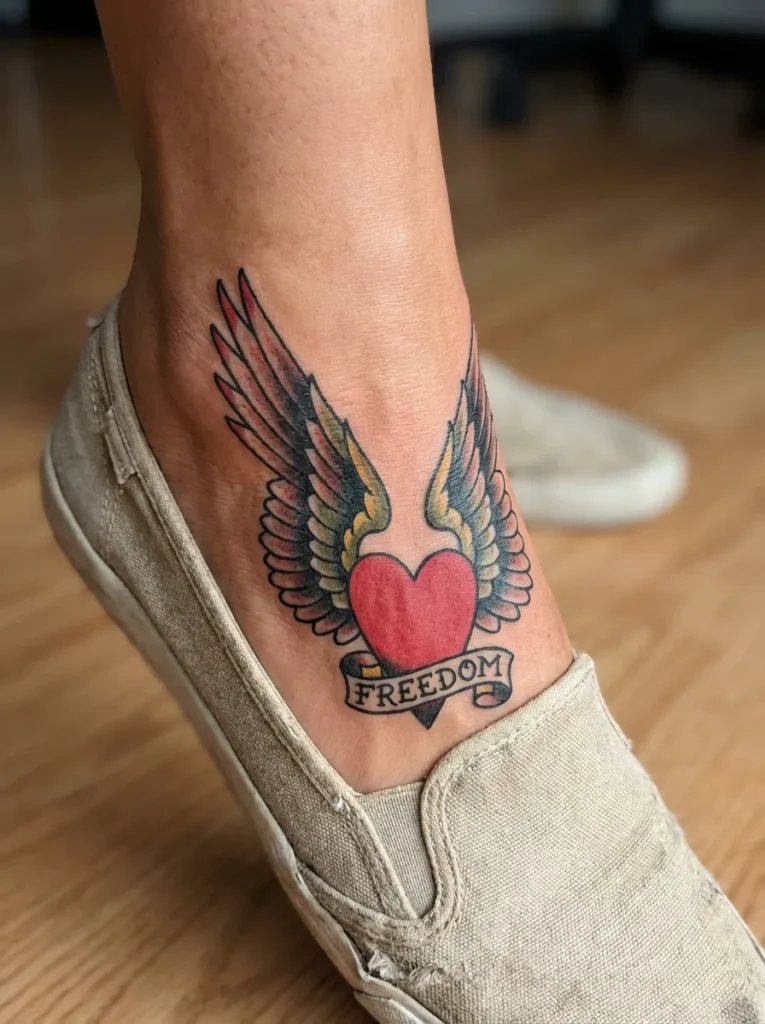 Winged Heart Foot Tattoo