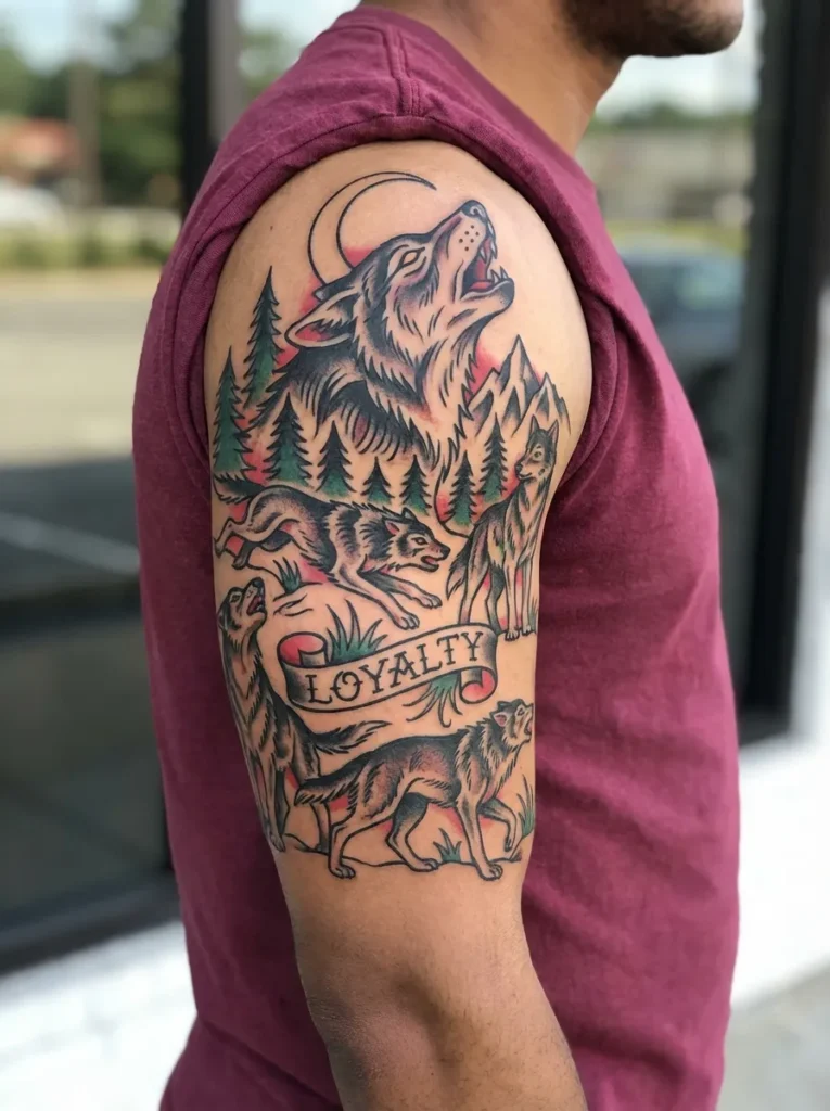 Wolf Pack Half Sleeve Tattoo