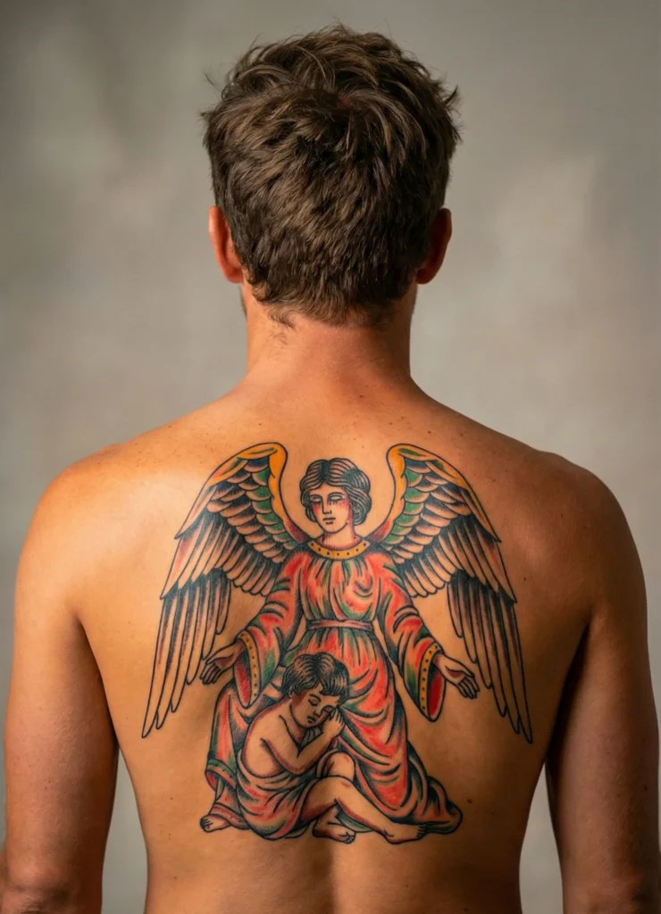 Angel Protecting Child Tattoo