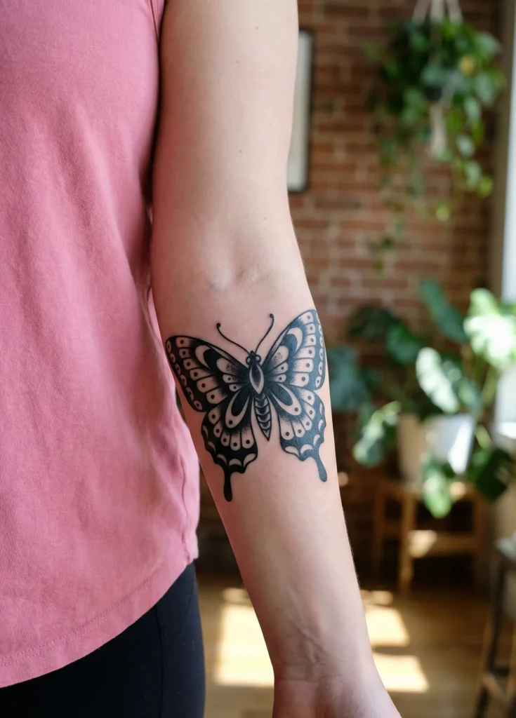 Black Ink Butterfly Tattoo