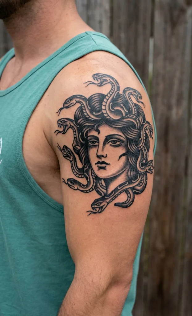 Black Ink Medusa Tattoo